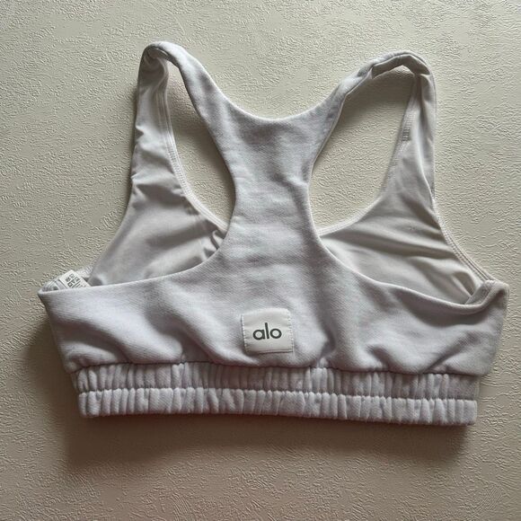 Alo Yoga White Ribbed Racerback Sports Bra Women’s Size Small - Picture 2 of 6